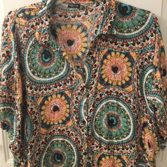 SOLD Nasty Gal Evil Eye Boho Dress Cover Up Duster Kimono Size 10 - Picture 3 of 6